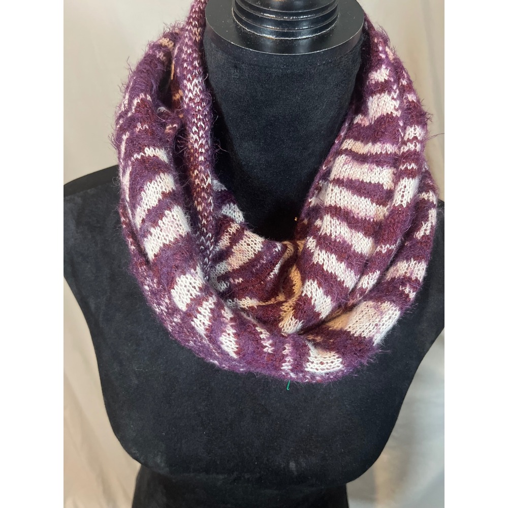 Unbranded Purple Cream Animal‎ Print Knit Infinity Scarf Zebra Stripe Loop
